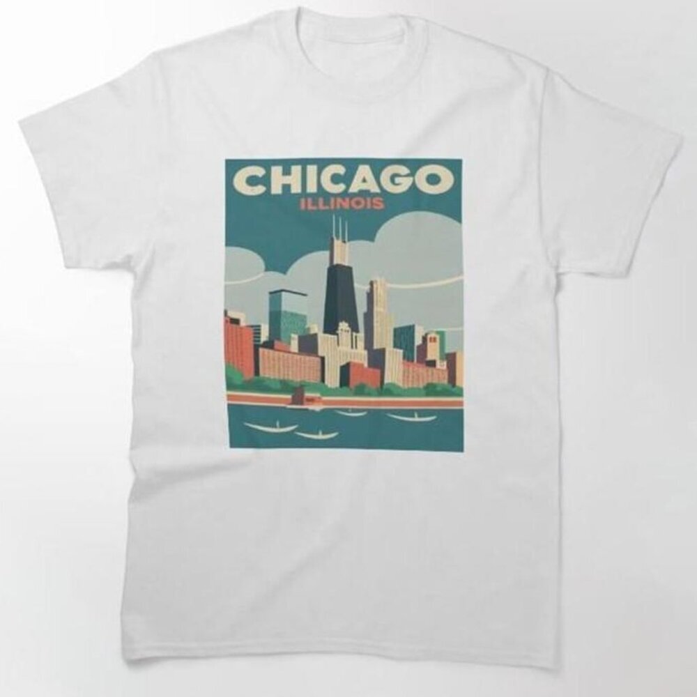 Chicago Illinois Travel 2025 Retro City Landmark Fan Unisex T-Shirt 90
